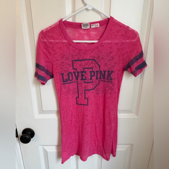 PINK Victoria's Secret Tops - PINK Victoria's Secret Tee - Hot Pink with Navy Accents